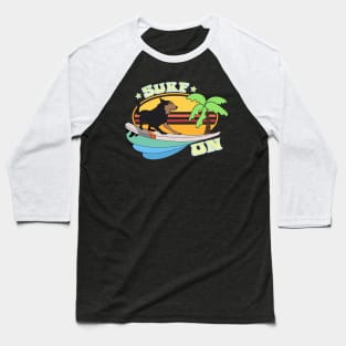 Retro Sunset Surfing Dog Baseball T-Shirt